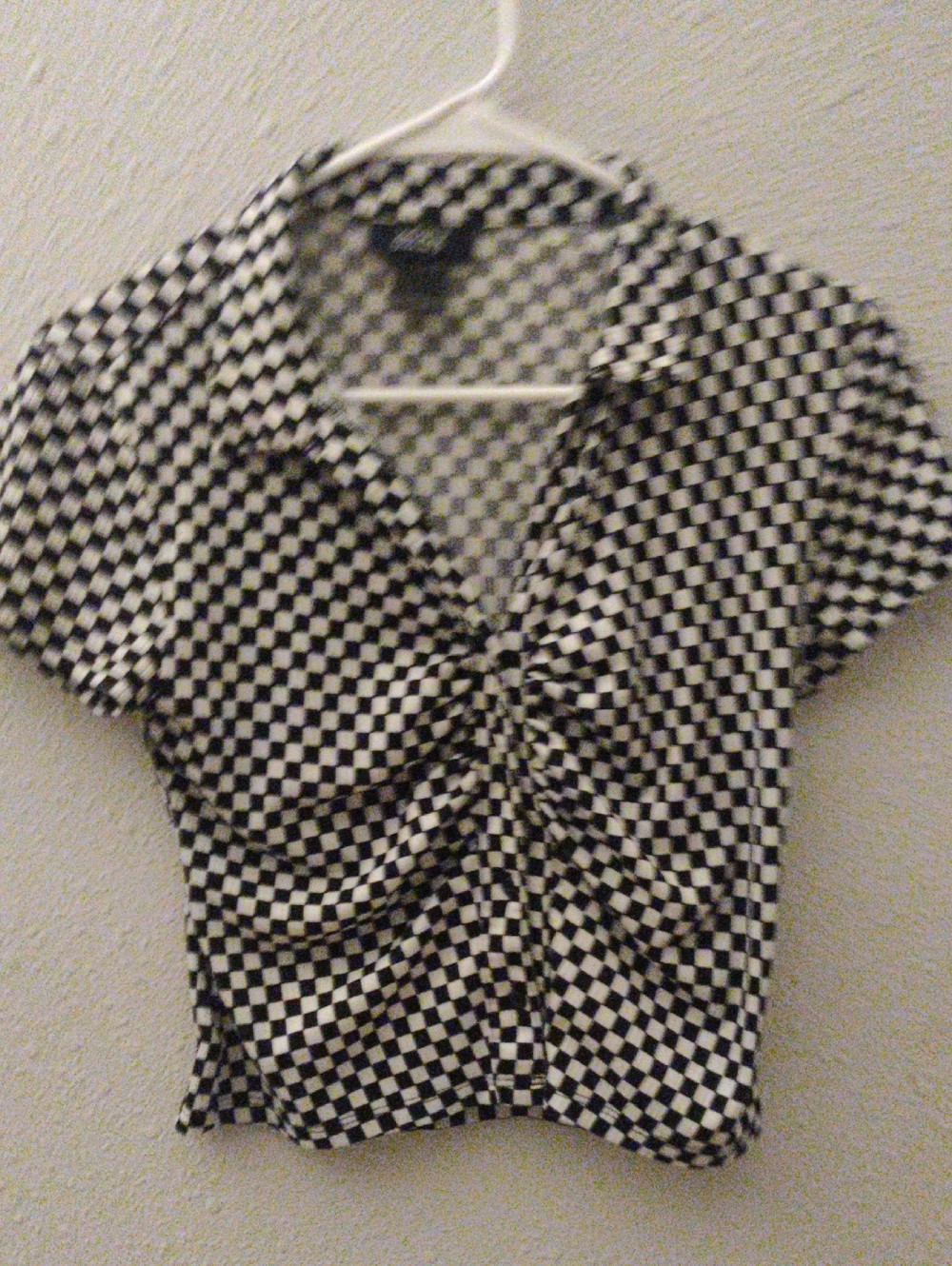 Black and White Checkered Ruched Button-Down Shirt